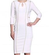 photo Fashion Front Keyhole 3/4 Sleeve Bodycon Pencil Dress by OASAP, color White - Image 2