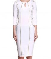 photo Fashion Front Keyhole 3/4 Sleeve Bodycon Pencil Dress by OASAP, color White - Image 1