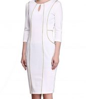 photo Fashion Front Keyhole 3/4 Sleeve Bodycon Pencil Dress by OASAP, color White - Image 3
