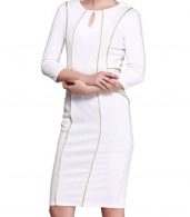 photo Fashion Front Keyhole 3/4 Sleeve Bodycon Pencil Dress by OASAP, color White - Image 4