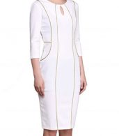 photo Fashion Front Keyhole 3/4 Sleeve Bodycon Pencil Dress by OASAP, color White - Image 5