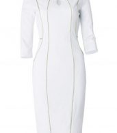 photo Fashion Front Keyhole 3/4 Sleeve Bodycon Pencil Dress by OASAP, color White - Image 7