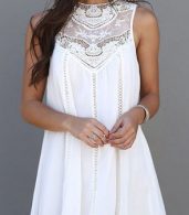 photo Fashion Lace Hollow Splicing Pinafore Dress by OASAP, color White - Image 1