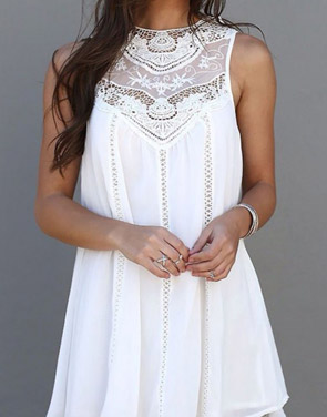 photo Fashion Lace Hollow Splicing Pinafore Dress by OASAP, color White - Image 1