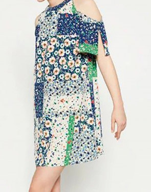 photo Fashion off Shoulder Short Sleeve Floral Print Dress by OASAP, color Multi - Image 2