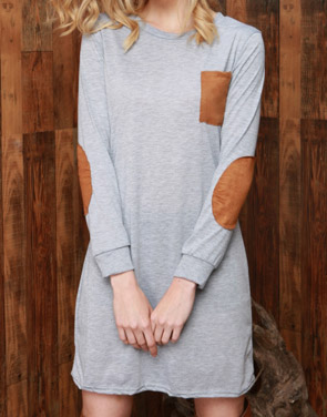 photo Fashion Paneled Long Sleeve Dress by OASAP, color Grey - Image 1