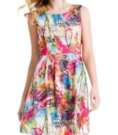 photo Fashion Print Round Neck Sleeveless A-Line Dress by OASAP, color Multi - Image 1