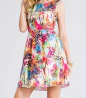 photo Fashion Print Round Neck Sleeveless A-Line Dress by OASAP, color Multi - Image 4