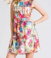 photo Fashion Print Round Neck Sleeveless A-Line Dress by OASAP, color Multi - Image 5