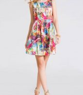 photo Fashion Print Round Neck Sleeveless A-Line Dress by OASAP, color Multi - Image 6