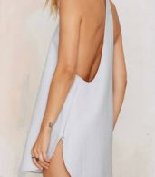 photo Fashion PU Leather Side Slit Halter Sleeveless Dress by OASAP, color White - Image 3