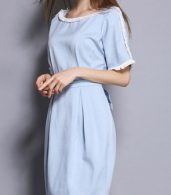 photo Fashion Round Neck Short Sleeve Back Bow Tie Dress by OASAP, color Light Blue - Image 2