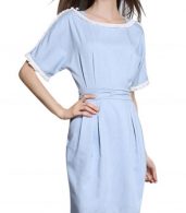 photo Fashion Round Neck Short Sleeve Back Bow Tie Dress by OASAP, color Light Blue - Image 1