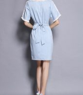 photo Fashion Round Neck Short Sleeve Back Bow Tie Dress by OASAP, color Light Blue - Image 5