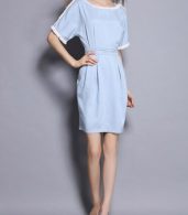 photo Fashion Round Neck Short Sleeve Back Bow Tie Dress by OASAP, color Light Blue - Image 6