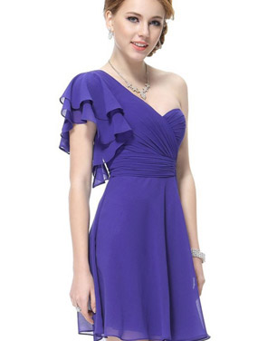 photo Fashion Ruffles Ruched Bust Short Blue Juniors Homecoming Dress by OASAP, color Purple - Image 1