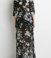 photo Fashion Sheer Floral Print Three Quarter Sleeve Maxi Dress by OASAP, color Black - Image 2