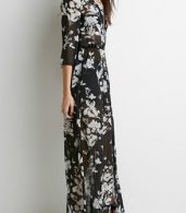 photo Fashion Sheer Floral Print Three Quarter Sleeve Maxi Dress by OASAP, color Black - Image 3