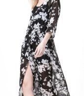photo Fashion Sheer Floral Print Three Quarter Sleeve Maxi Dress by OASAP, color Black - Image 4