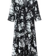 photo Fashion Sheer Floral Print Three Quarter Sleeve Maxi Dress by OASAP, color Black - Image 6