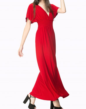 photo Fashion Short Sleeve Deep V-Neck Slit Maxi Dress by OASAP - Image 2