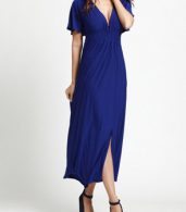 photo Fashion Short Sleeve Deep V-Neck Slit Maxi Dress by OASAP - Image 7