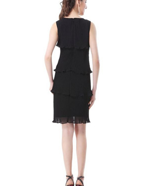 photo Fashion Sleeveless Layered Pleated Flower Little Black Cocktail Dress by OASAP, color Black - Image 2