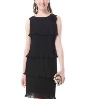 photo Fashion Sleeveless Layered Pleated Flower Little Black Cocktail Dress by OASAP, color Black - Image 1
