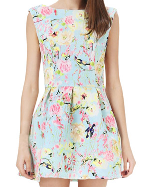 photo Fashion Sleeveless Open Back Floral Print Mini Dress by OASAP, color Multi - Image 1