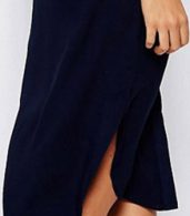 photo Fashion Solid Drawstring Waist Midi Shirt Dress by OASAP, color Navy - Image 6