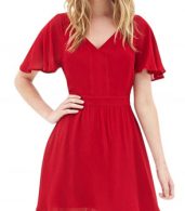 photo Fashion Solid Short Sleeve Backless Mini Cocktail Dress by OASAP, color Red - Image 1
