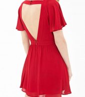 photo Fashion Solid Short Sleeve Backless Mini Cocktail Dress by OASAP, color Red - Image 3