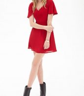 photo Fashion Solid Short Sleeve Backless Mini Cocktail Dress by OASAP, color Red - Image 4