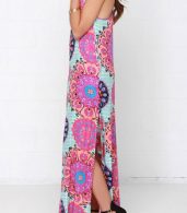 photo Fashion Spaghetti Strap Floral Print Slit Maxi Dress by OASAP, color Multi - Image 2