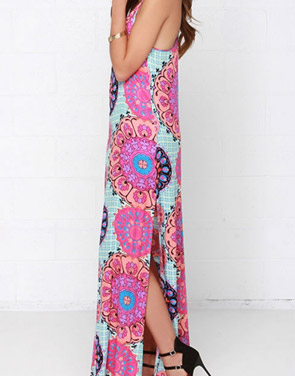 photo Fashion Spaghetti Strap Floral Print Slit Maxi Dress by OASAP, color Multi - Image 2