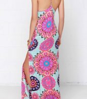 photo Fashion Spaghetti Strap Floral Print Slit Maxi Dress by OASAP, color Multi - Image 3