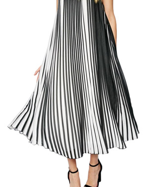 photo Fashion Spaghetti Strap Vertical Stripe Pleated Dress by OASAP, color Black White - Image 2