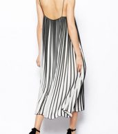 photo Fashion Spaghetti Strap Vertical Stripe Pleated Dress by OASAP, color Black White - Image 3