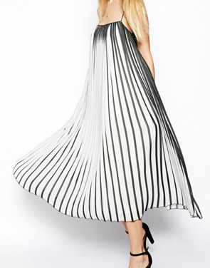 photo Fashion Spaghetti Strap Vertical Stripe Pleated Dress by OASAP, color Black White - Image 1