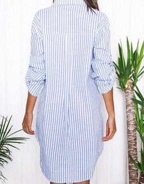photo Fashion Striped Button Down Shirt Dress by OASAP, color Blue White - Image 2