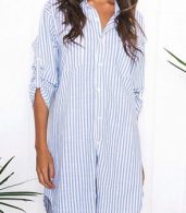 photo Fashion Striped Button Down Shirt Dress by OASAP, color Blue White - Image 6