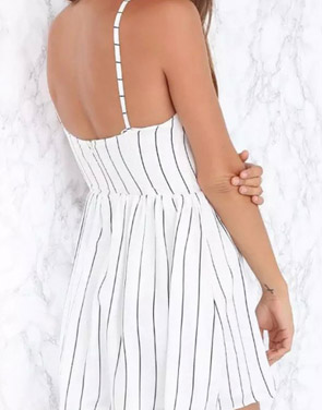 photo Fashion Striped Print Sleeveless Backless Pleated Mini Dress by OASAP, color Black White - Image 2