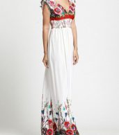 photo Fashion Summer V-Neck Sleeveless Floral Print Maxi Dress by OASAP, color White - Image 2