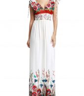 photo Fashion Summer V-Neck Sleeveless Floral Print Maxi Dress by OASAP, color White - Image 1