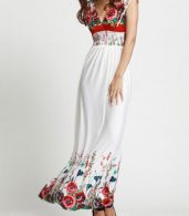photo Fashion Summer V-Neck Sleeveless Floral Print Maxi Dress by OASAP, color White - Image 3