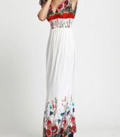 photo Fashion Summer V-Neck Sleeveless Floral Print Maxi Dress by OASAP, color White - Image 6
