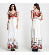 photo Fashion Summer V-Neck Sleeveless Floral Print Maxi Dress by OASAP, color White - Image 10