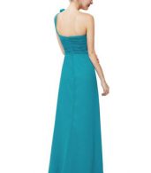 photo Fashion Teal Ruched Bust Flower One Shoulder Long Bridesmaids Dress by OASAP, color Peacock Blue - Image 2