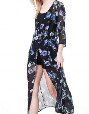 photo Fashion V-Neck Floral Print Front Slit Midi Dress by OASAP - Image 2