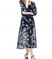 photo Fashion V-Neck Floral Print Front Slit Midi Dress by OASAP - Image 4